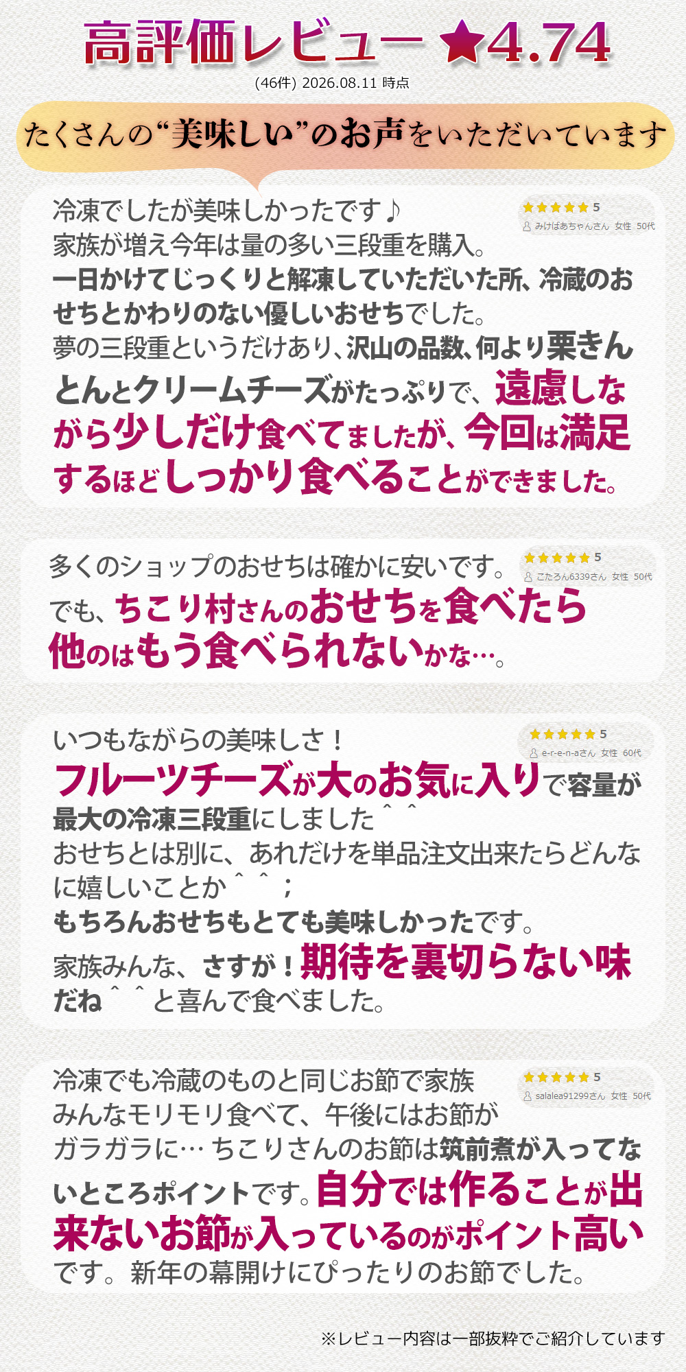 冷凍おせちにうれしいお声