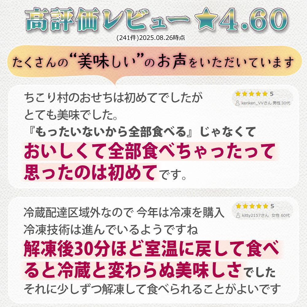 冷凍おせちにうれしいお声