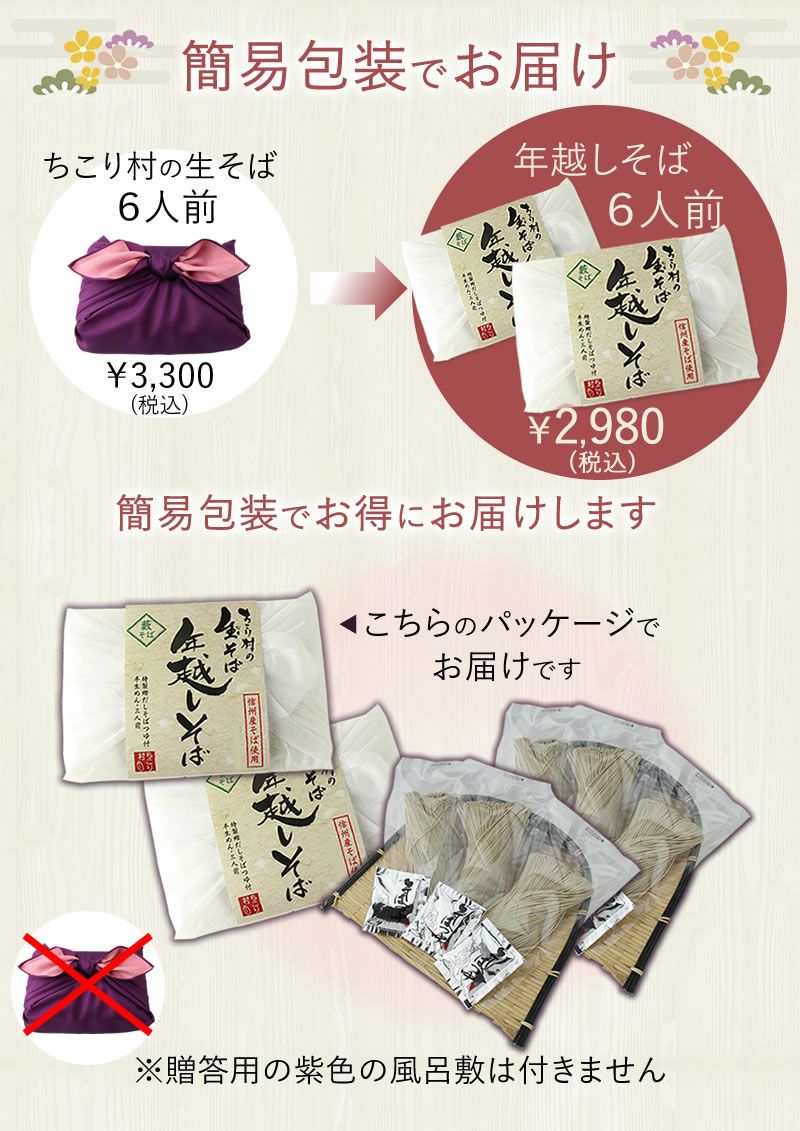 ちこり村の年越しそば6人前　簡易包装でお得になりました